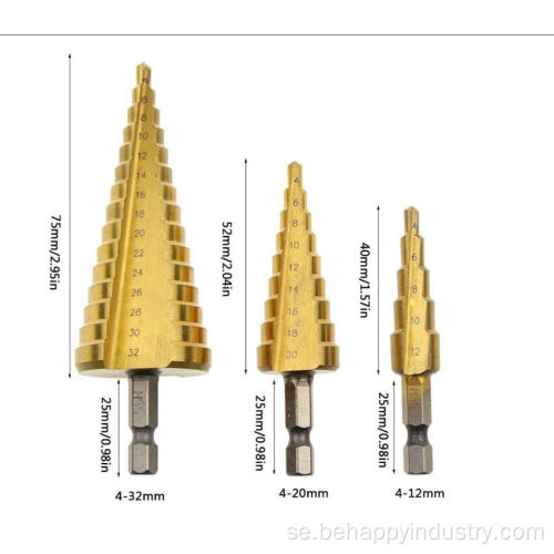 3st höghastighetsstål Steg borr Bitcoated Metal